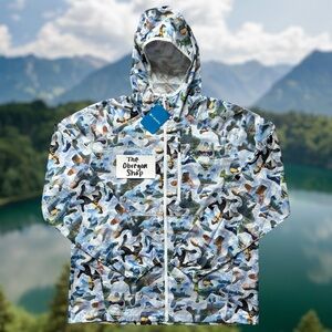 FLASH FORWARD PRINTED WINDBREAKER FULL ZIP JACKET MEN WATER RESISTANT BLUE WHITE